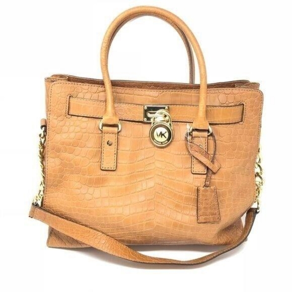 🌟LIMITED EDITION🌟 Michael Kors Hamilton Croc Crocodile Leather Brown Satchel - Picture 2 of 16